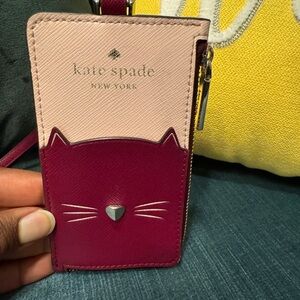 Kate Spade Pink and Burgundy Cat Lanyard